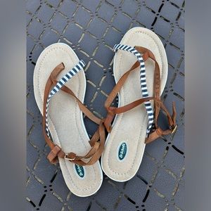 Dr. Scholl’s Upper Leather Blue White Stripe Sandal Size 9M